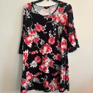 Espresso Black and Red Floral Mini Dress